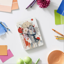 Funda para iPad de retrato de mujer floral en acua