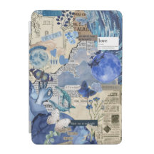 Funda para iPad estésica azul vintage - mariposa y