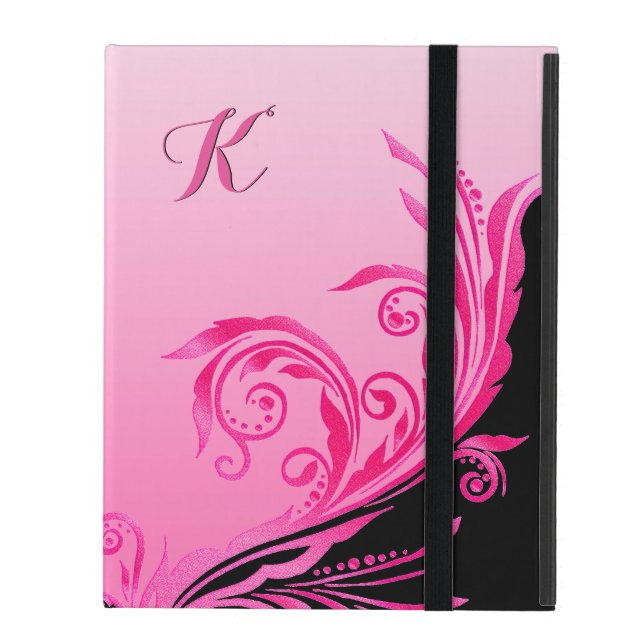 Funda Para iPad Estuche Glam Pink Flourish Monogram iPad (Anverso cerrado)