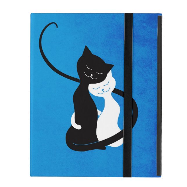 Funda Para iPad Gatos blancos y negros lindos azules en folio del (Anverso cerrado)