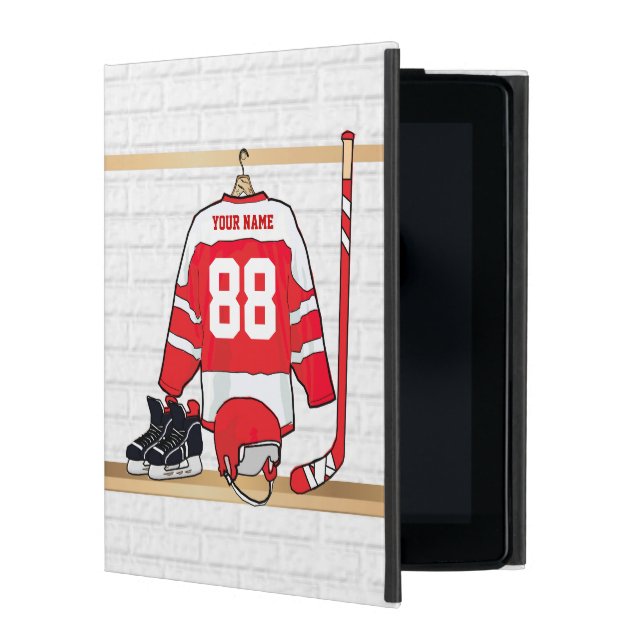 Funda Para iPad Jersey rojo y blanco personalizado del hockey (Anverso)