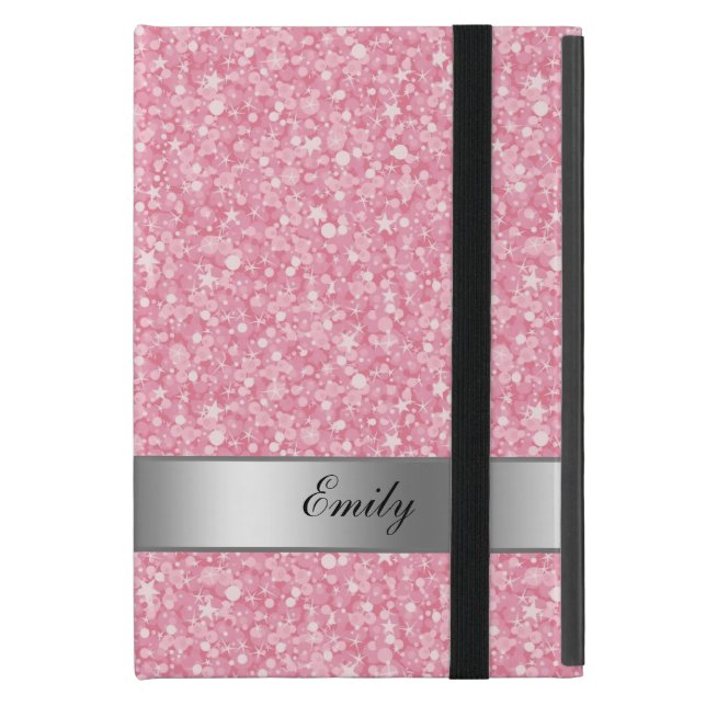 Funda Para iPad Mini Acentos De Plata Purpurina Blanco Y Rosa (Anverso cerrado)