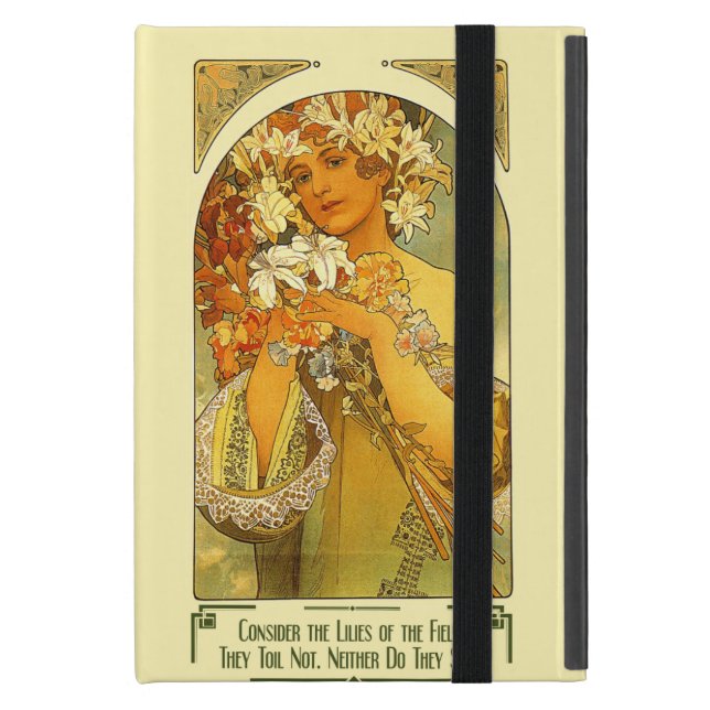 Funda Para iPad Mini Considere los lirios del campo Alfonso Mucha (Anverso cerrado)