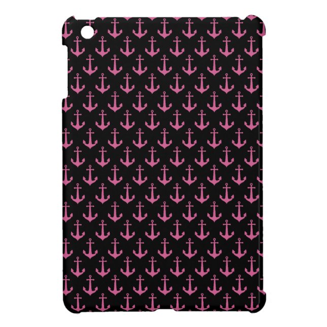 Funda Para iPad Mini Mini caso del iPad negro y rosado del ancla (Atrás)