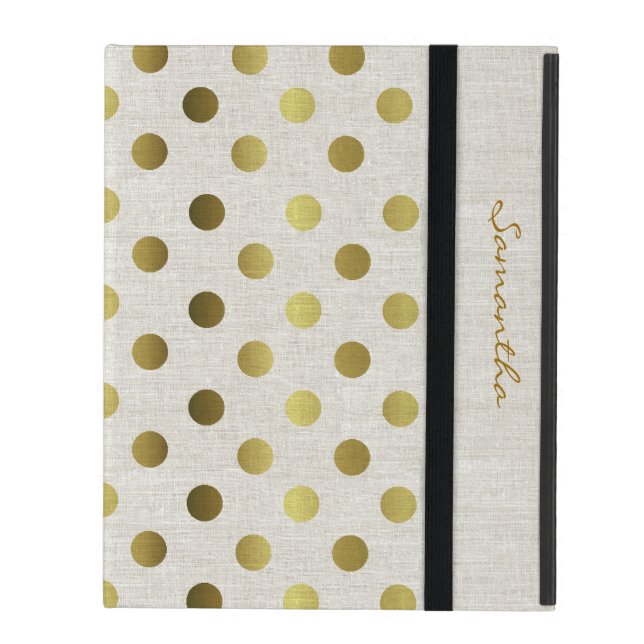 Funda Para iPad Moda Dots Gold Linen Look iPad Estuche (Anverso cerrado)