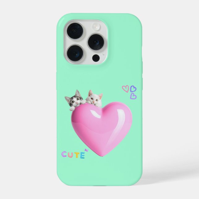 FUNDA PARA iPhone ハートにちょこんと乗るかわいい猫たち♡ (Reverso )