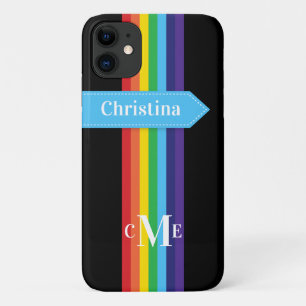 funda para iPhone 11   Arcoiris tachado con monogr