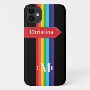 funda para iPhone 11   Arcoiris tachado con monogr