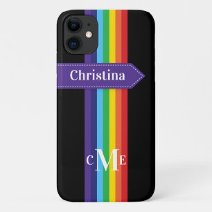 funda para iPhone 11   Arcoiris tachado con monogr
