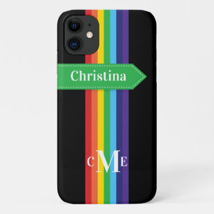 funda para iPhone 11   Arcoiris tachado con monogr
