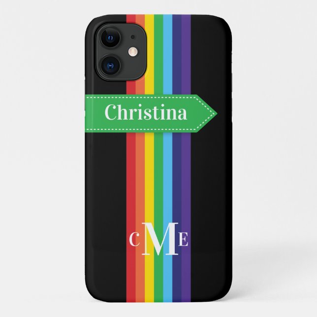 funda para iPhone 11 | Arcoiris tachado con monogr (Reverso)