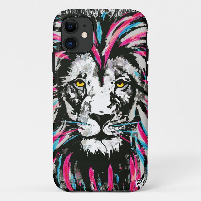 Funda para iPhone 11 de Lion Head | León rosa azul (Reverso)