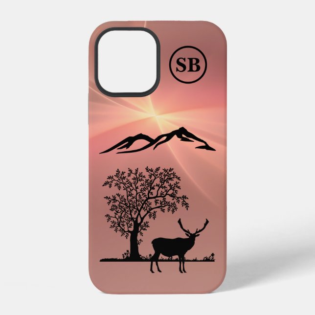 Funda para iPhone 12 con ciervo rosa monogramado (Reverso )