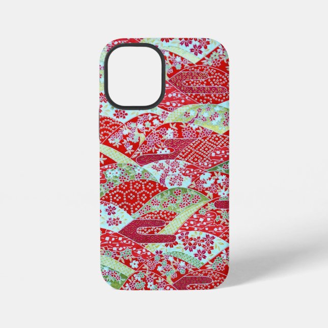Funda para iPhone 12 Mini con flores rojas japones (Reverso )