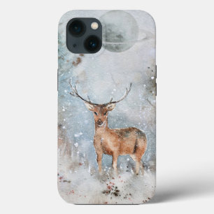 funda para iPhone 13 con ciervo pintado y planeta