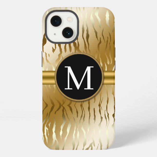 Funda para iPhone 13 con raya de cebra dorada y mo (Reverso )