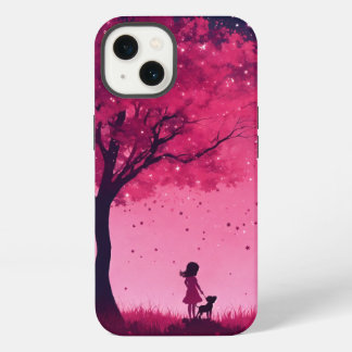 Funda para iphone 13 de árbol rosa y estrellas