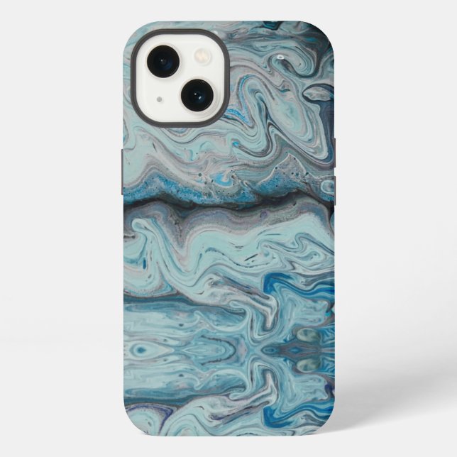 Funda para iphone 13 de mármol abstracto azul. (Reverso )