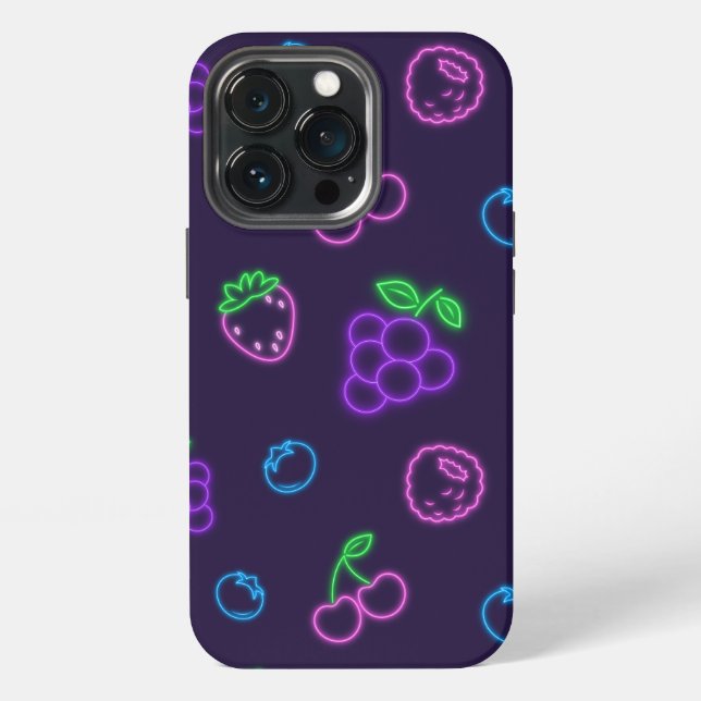 Funda para iPhone 13 Pro con patrón de bayas neón (Reverso )