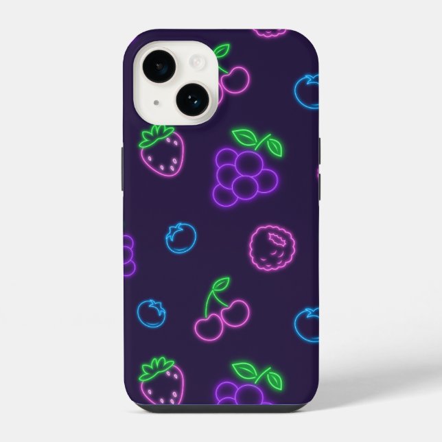Funda para iPhone 14 con patrón de bayas neón (Reverso )