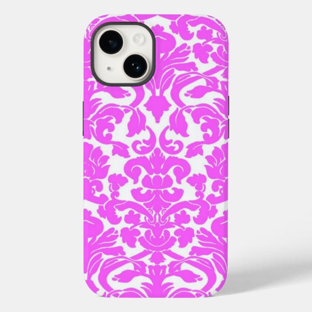 Funda para iPhone 14 Damask de color rosa caliente (Reverso )