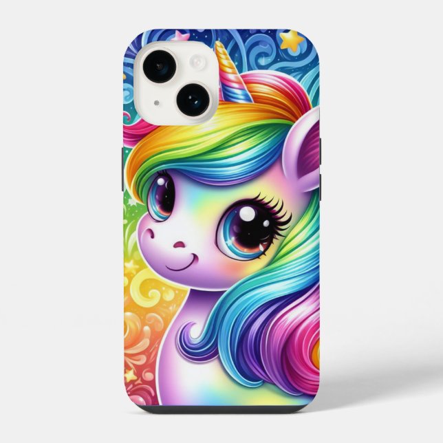 Funda para iphone 14 de unicornio bebé arcoíris (Reverso )