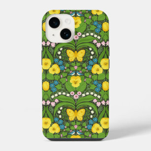 Funda Para iPhone 14 Pansias amarillas, pájaros y mariposas