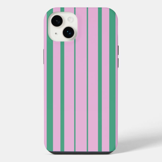 Funda para iPhone 14 Plus con rayas verdes y rosa  (Reverso)