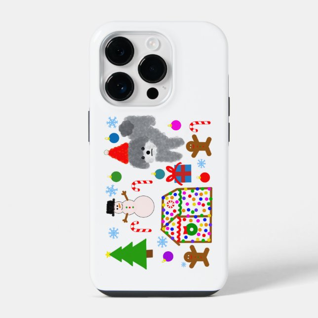 Funda para iPhone 14 Pro Navidad Caniche Gris #3 (Reverso )