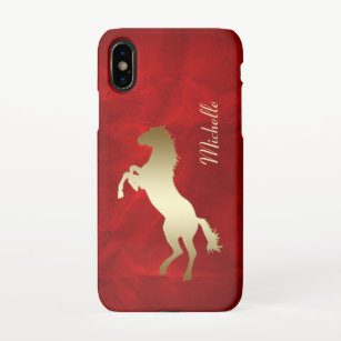 Funda Para iPhone XS Rearing Gold Horse Silhouette Red