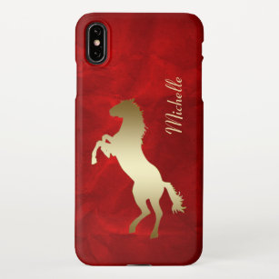 Funda Para iPhone XS Max Rearing Gold Horse Silhouette Red