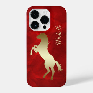 Funda Para iPhone 14 Pro Rearing Gold Horse Silhouette Red