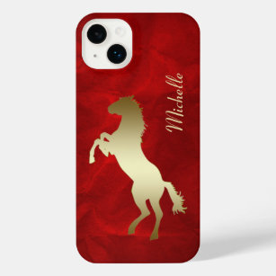 Funda Para iPhone 14 Plus Rearing Gold Horse Silhouette Red
