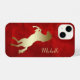 Funda Para iPhone 14 Rearing Gold Horse Silhouette Red (Back Horizontal)