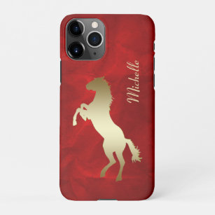 Funda Para iPhone 11Pro Rearing Gold Horse Silhouette Red