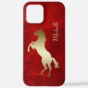Funda Para iPhone 12 Pro Max Rearing Gold Horse Silhouette Red