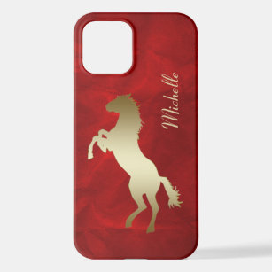 Funda Para iPhone 12 Rearing Gold Horse Silhouette Red