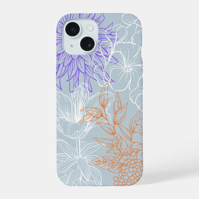 Funda para iPhone 15 'Arte de Línea Floral' (Reverso )