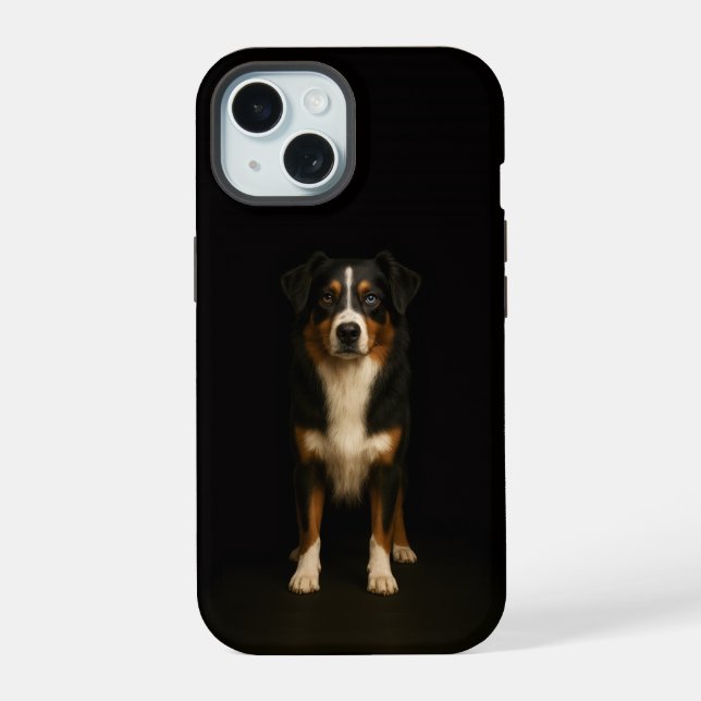 Funda para iPhone 15 Black 4 Luxe, Aussie Shepherd (Reverso )