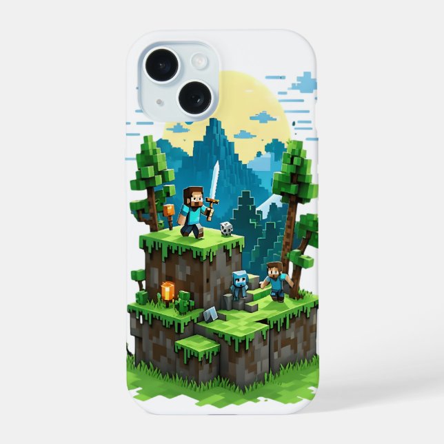 Funda para iPhone 15 BlockQuest Adventures – arte  (Reverso )
