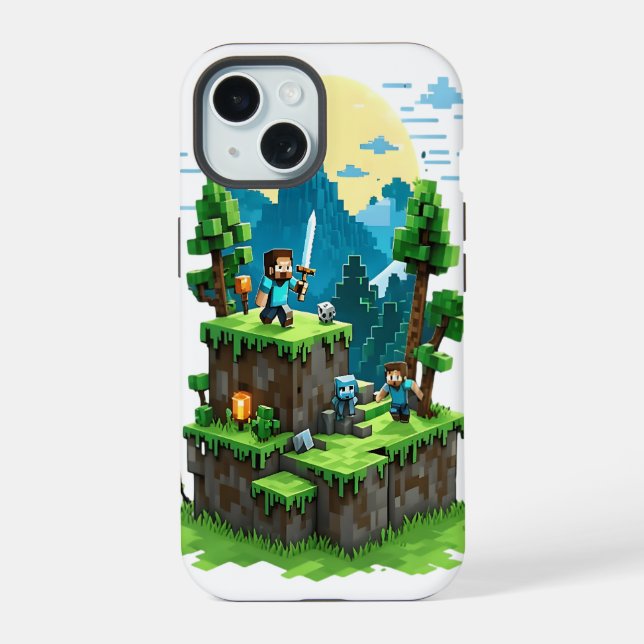 Funda para iPhone 15 BlockQuest Adventures – arte  (Reverso )