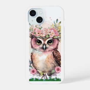 Funda para iPhone 15 con búho lindo y flores