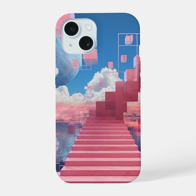 Funda para iPhone 15 con escalera de vaporwave soñ (Reverso )