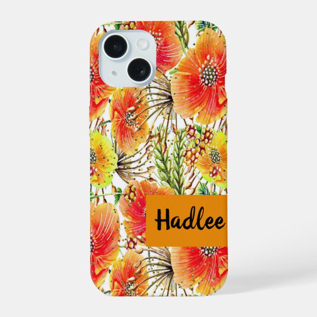 Funda para iPhone 15 con flores naranjas y amarill (Reverso )