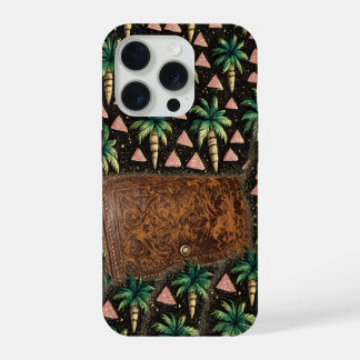 Funda para iPhone 15 con patrón de palma tropical 