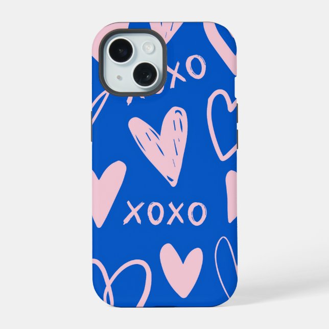 Funda para iPhone 15 Corazones XOXO (Reverso )