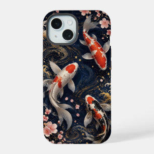Funda para iPhone 15 de lujo de carpas japonesas K