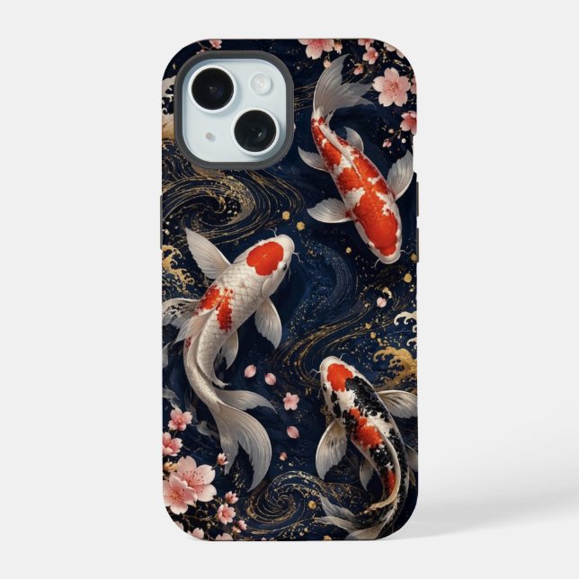 Funda para iPhone 15 de lujo de carpas japonesas K (Reverso )
