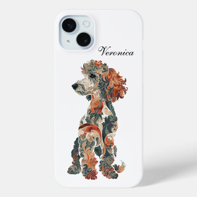 Funda para iPhone 15 de Poodle Standard de arte po (Reverso )
