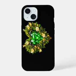 Funda para iPhone 15 Floral Corazón Verde Esmerald